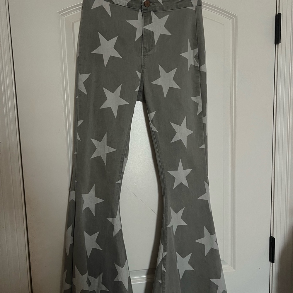 Gray Star Pattern Flare Pants
